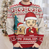 Happy Pawlidays - Dog & Cat Personalized Custom Ugly Sweatshirt - Unisex Wool Jumper - Christmas Gift For Husband Wife, Anniversary, Pet Owners, Pet Lovers