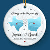 Miles Apart, But Closer Than Ever At Heart - Couple Personalized Custom Ornament - Ceramic Round Shaped - Christmas Gift For Husband Wife, Anniversary