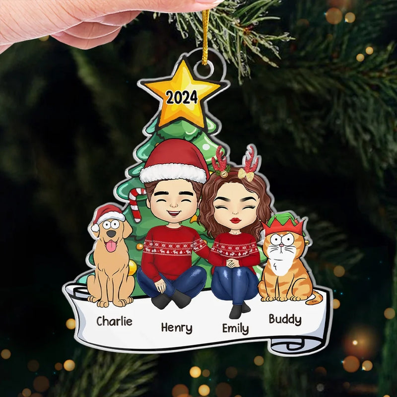 Christmas Is Merrier With Paws Under The Tree - Dog & Cat Personalized Custom Ornament - Acrylic Custom Shaped - Christmas Gift For Husband Wife, Anniversary, Pet Owners, Pet Lovers