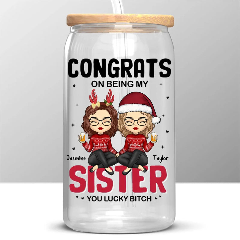 Custom Name Funny Christmas Sister Gifts - Personalized Glass Cup