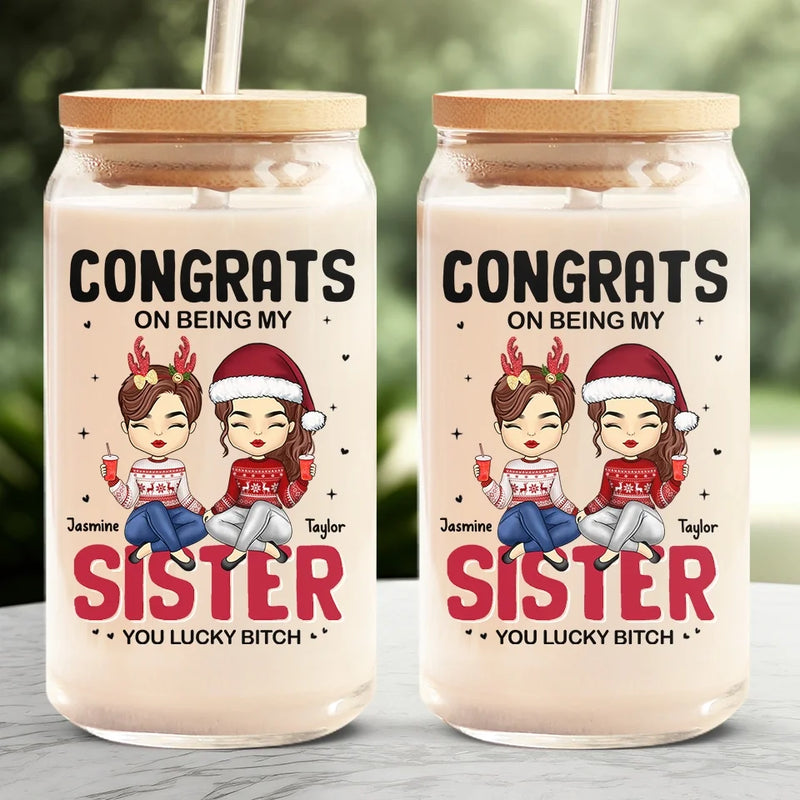 Every Problem Is Easier With A Friend Next To You - Bestie Personalized Custom Glass Cup, Iced Coffee Cup - Christmas Gift For Best Friends, BFF, Sisters