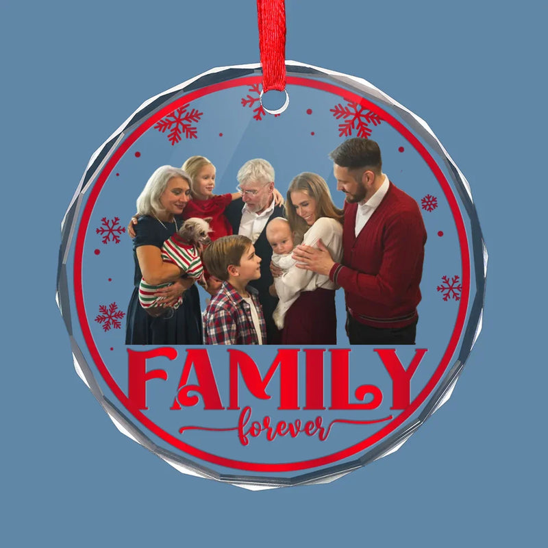 Custom Photo Family Love Grows Warmer At Christmas - Family Personalized Custom Circle Glass Ornament - Christmas Gift For Family Members