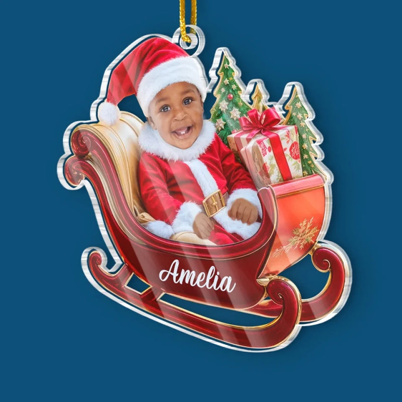 Custom Photo Our Little Santa Claus Is Bringing Joy To The World - Family Personalized Custom Ornament - Acrylic Custom Shaped - Christmas Gift For Baby Kids, Newborn Baby, First Christmas