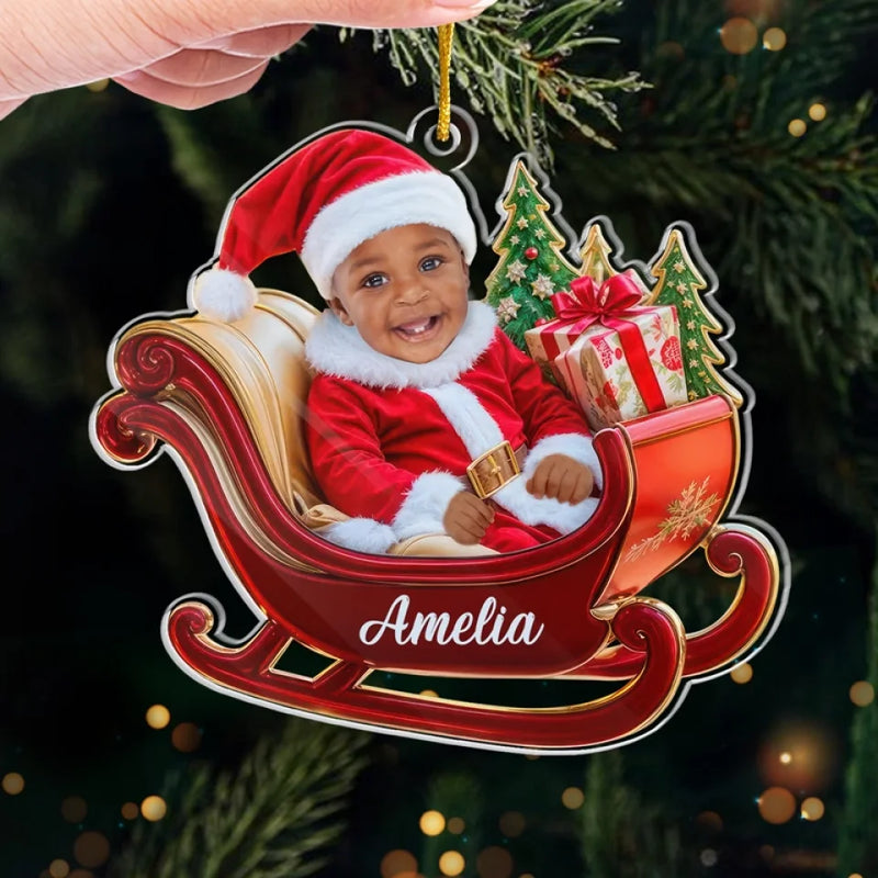Custom Photo Our Little Santa Claus Is Bringing Joy To The World - Family Personalized Custom Ornament - Acrylic Custom Shaped - Christmas Gift For Baby Kids, Newborn Baby, First Christmas