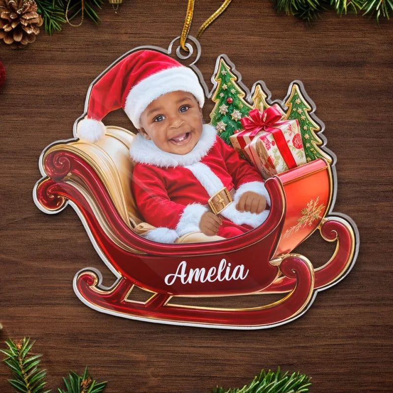 Custom Photo Our Little Santa Claus Is Bringing Joy To The World - Family Personalized Custom Ornament - Acrylic Custom Shaped - Christmas Gift For Baby Kids, Newborn Baby, First Christmas