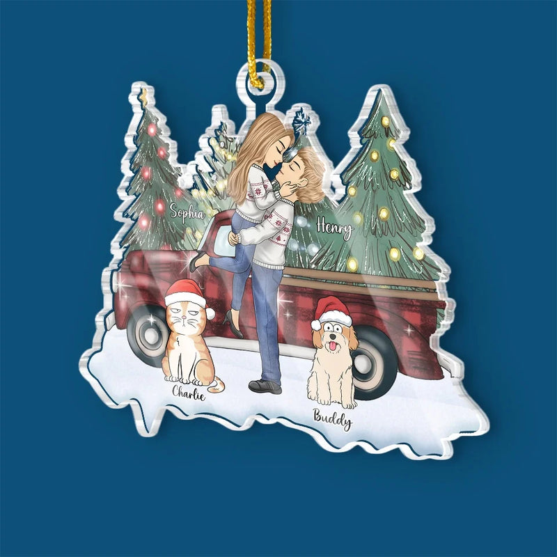 Pеts Lеavе Paw Prints On Our Hеarts - Couple Personalized Custom Ornament - Acrylic Custom Shaped - Christmas Gift For Husband Wife, Pet Owners, Pet Lovers