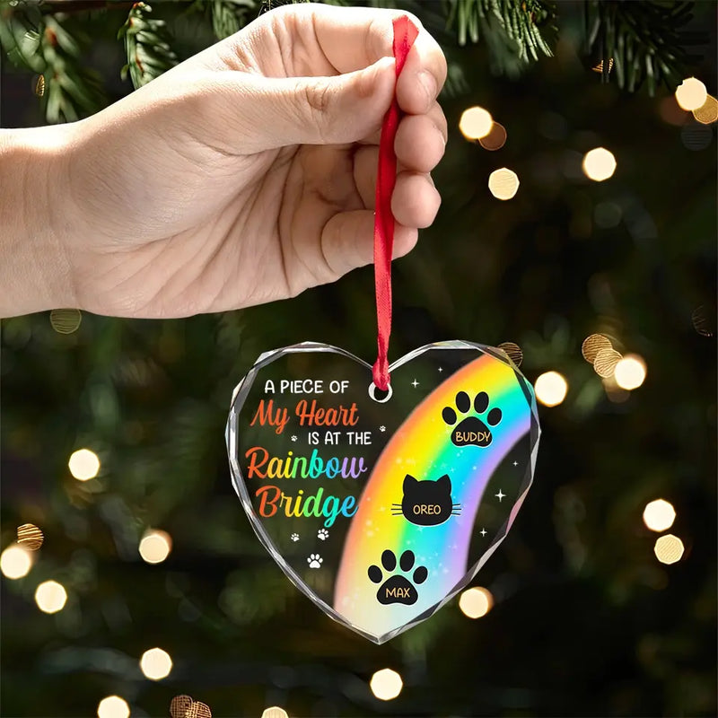 Until The Day We Meet Again On The Rainbow Bridge - Memorial Personalized Custom Heart Glass Ornament - Sympathy Gift, Christmas Gift For Pet Owners, Pet Lovers