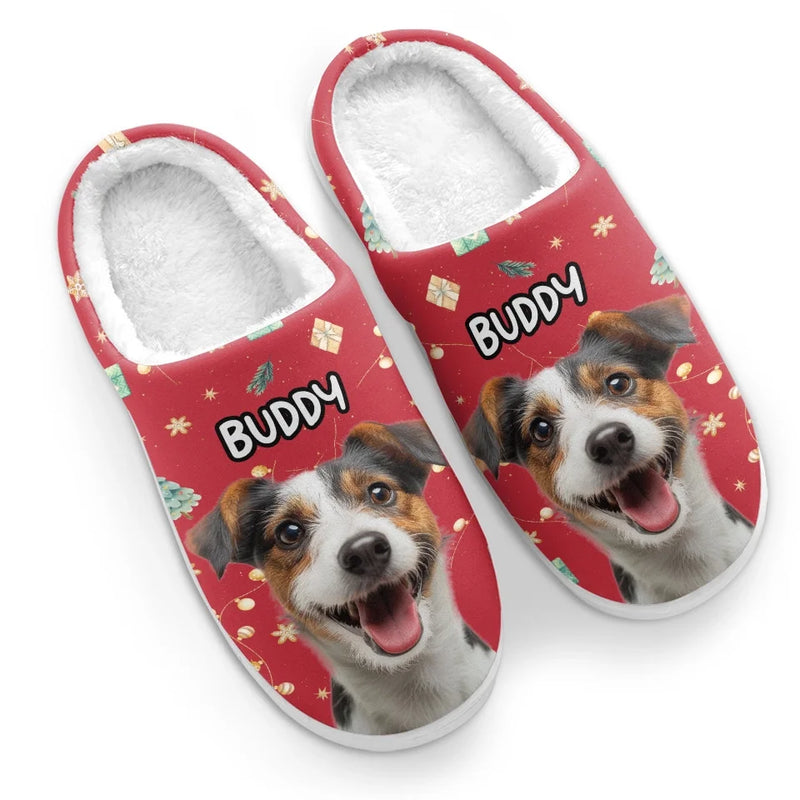 Custom Photo Holiday Unleash The Joy - Dog & Cat Personalized Custom Fluffy Slippers - Christmas Gift For Pet Owners, Pet Lovers