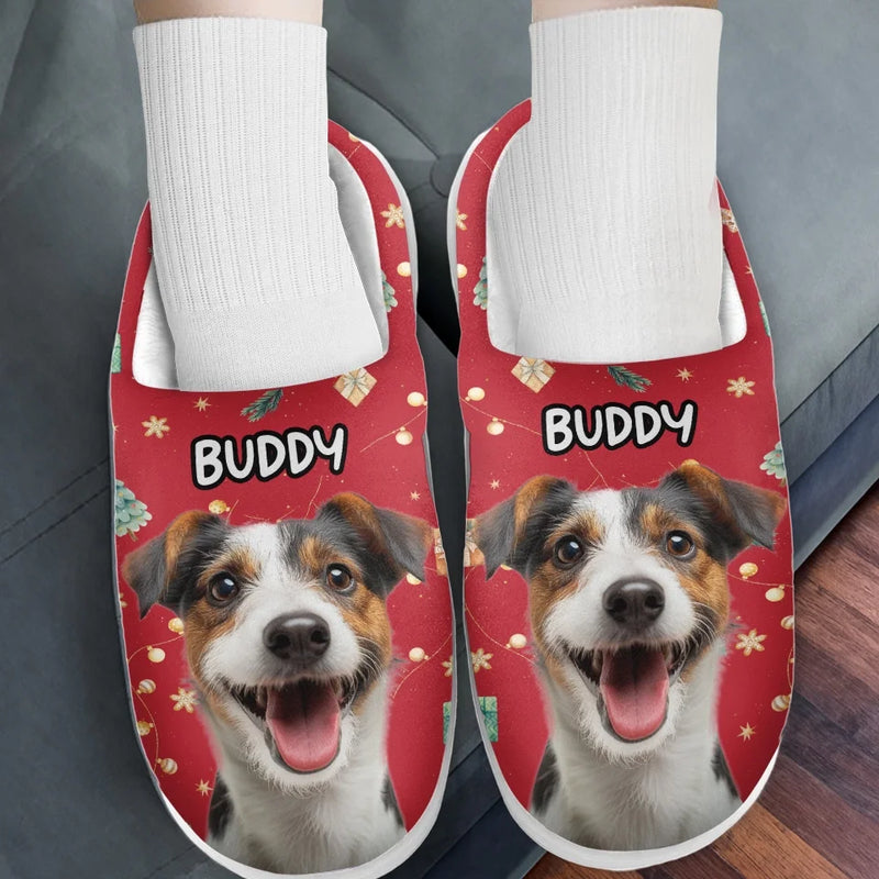 Custom Photo Holiday Unleash The Joy - Dog & Cat Personalized Custom Fluffy Slippers - Christmas Gift For Pet Owners, Pet Lovers