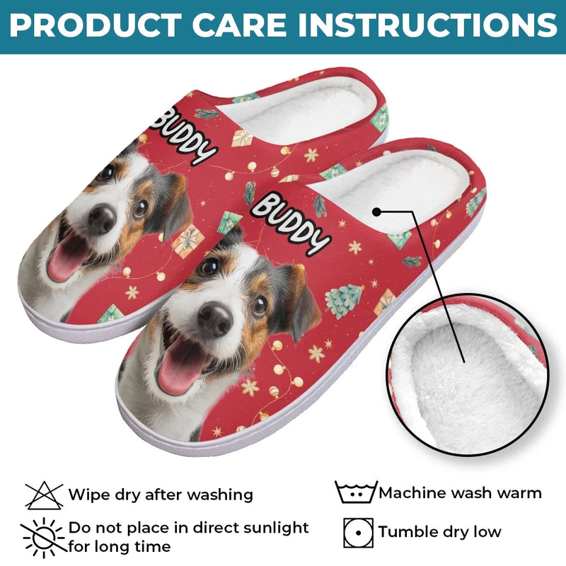 Custom Photo Holiday Unleash The Joy - Dog & Cat Personalized Custom Fluffy Slippers - Christmas Gift For Pet Owners, Pet Lovers