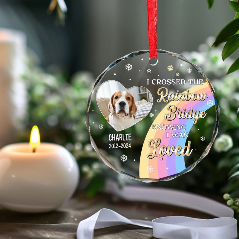 Custom Photo Our Time Together Was A Gift I Cherish - Memorial Personalized Custom Circle Glass Ornament - Sympathy Gift, Christmas Gift For Pet Owners, Pet Lovers