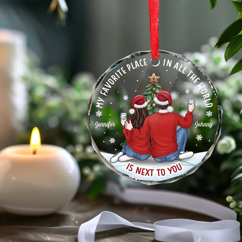 In Your Arms, I’ve Found My Home - Couple Personalized Custom Circle Glass Ornament - Christmas Gift For Husband Wife, Anniversary