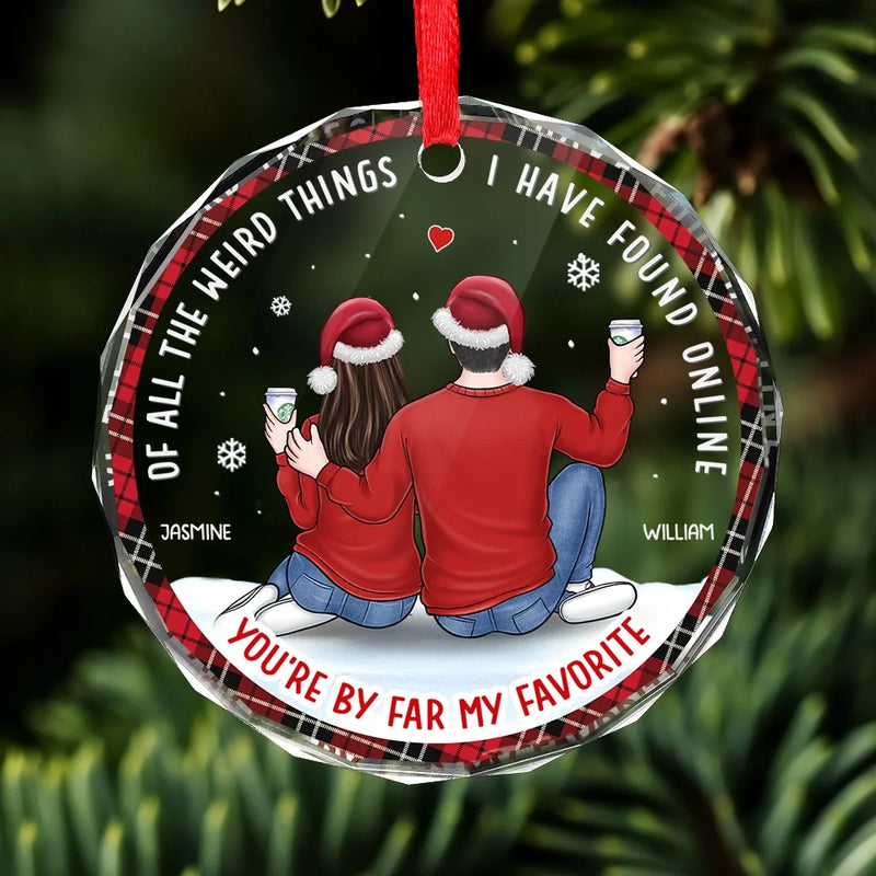 The Best Present Is Wrapped In My Arms - Couple Personalized Custom Circle Glass Ornament - Christmas Gift For Husband Wife, Anniversary