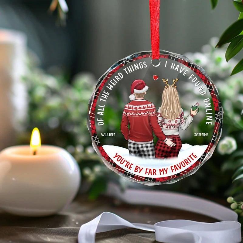 My Life Is Merry And Bright Because Of You - Couple Personalized Custom Circle Glass Ornament - Christmas Gift For Husband Wife, Anniversary