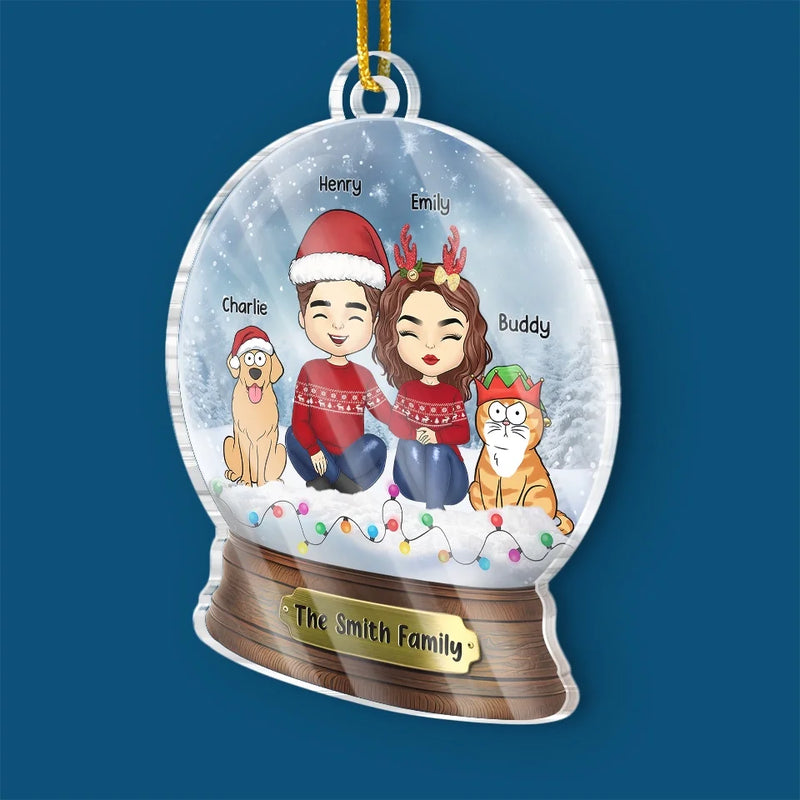 Love Is A Wet Nose And A Happy Tail - Couple Personalized Custom Ornament - Acrylic Custom Shaped - Christmas Gift For Husband Wife, Pet Owners, Pet Lovers