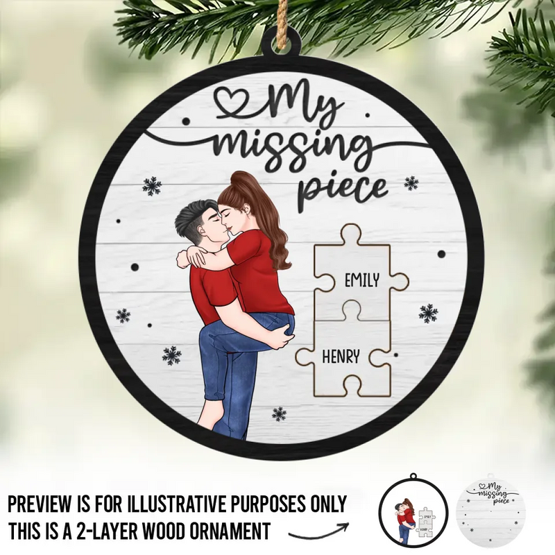 You Fill My Heart - Couple Personalized Custom Shaped 2 Layered Wood Christmas Ornament - Christmas Gift For Husband Wife, Anniversary