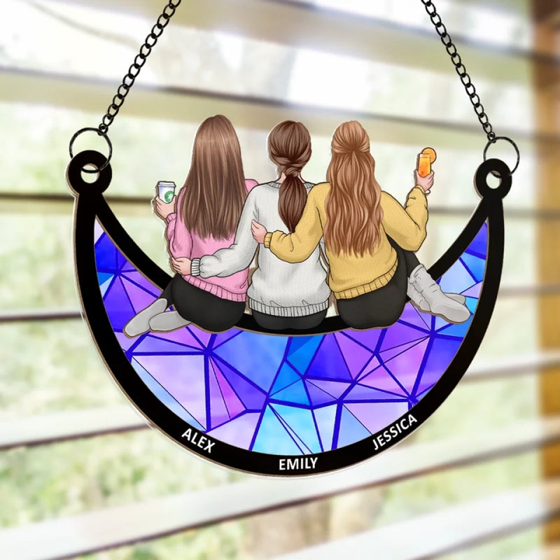 Real Friends Are Always There - Bestie Personalized Window Hanging Suncatcher - Christmas Gift For Best Friends, BFF, Sisters