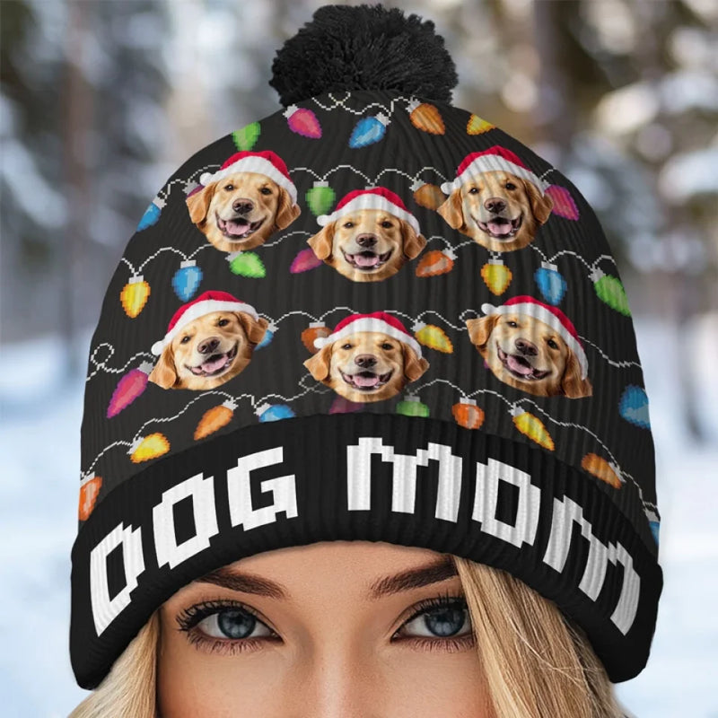 Custom Photo Happy Pawlidays - Dog & Cat Personalized Custom Christmas Beanie Hat - Christmas Gift For Pet Owners, Pet Lovers