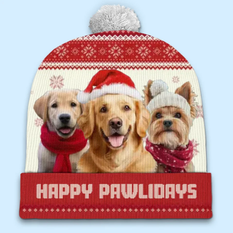 Custom Photo Fur And Festive - Dog & Cat Personalized Custom Christmas Beanie Hat - Christmas Gift For Pet Owners, Pet Lovers