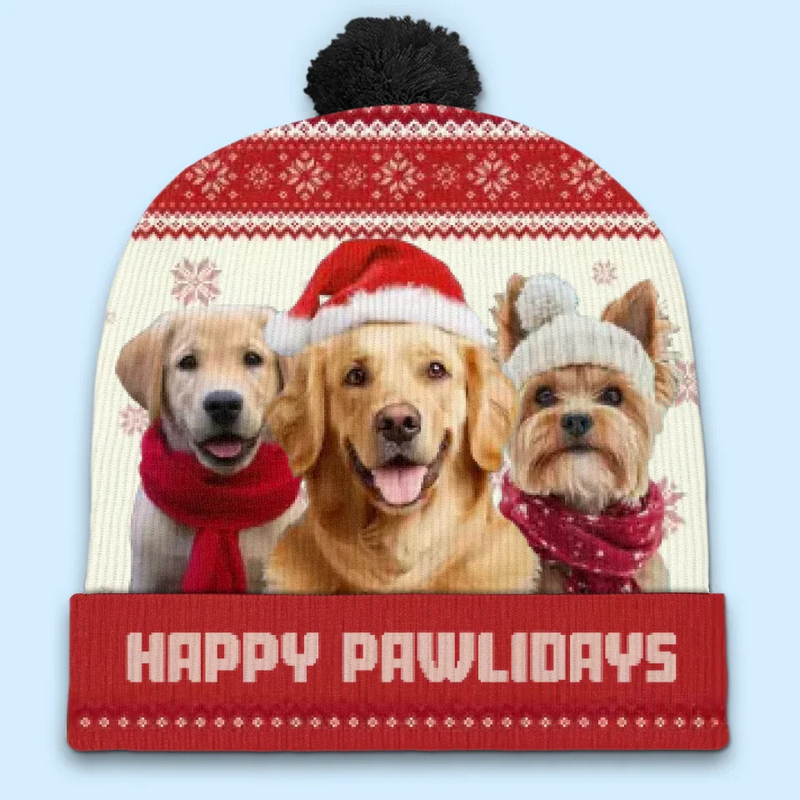 Custom Photo Fur And Festive - Dog & Cat Personalized Custom Christmas Beanie Hat - Christmas Gift For Pet Owners, Pet Lovers