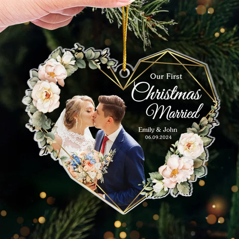 Custom Photo Our Love Makes This First Christmas Unforgettable - Couple Personalized Custom Ornament - Acrylic Custom Shaped - Christmas Gift For Husband Wife, Anniversary, First Christmas