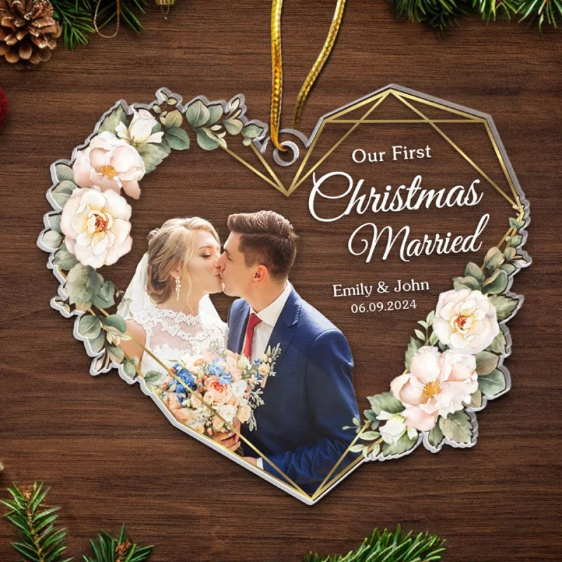 Custom Photo Our Love Makes This First Christmas Unforgettable - Couple Personalized Custom Ornament - Acrylic Custom Shaped - Christmas Gift For Husband Wife, Anniversary, First Christmas
