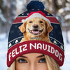 Custom Photo Feliz Navidog - Dog & Cat Personalized Custom Christmas Beanie Hat - Christmas Gift For Pet Owners, Pet Lovers