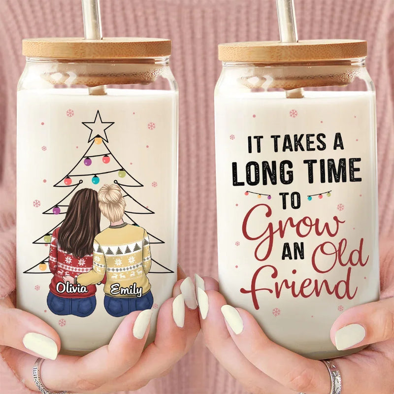 True Friends Are Always There - Bestie Personalized Custom Glass Cup, Iced Coffee Cup - Christmas Gift For Best Friends, BFF, Sisters