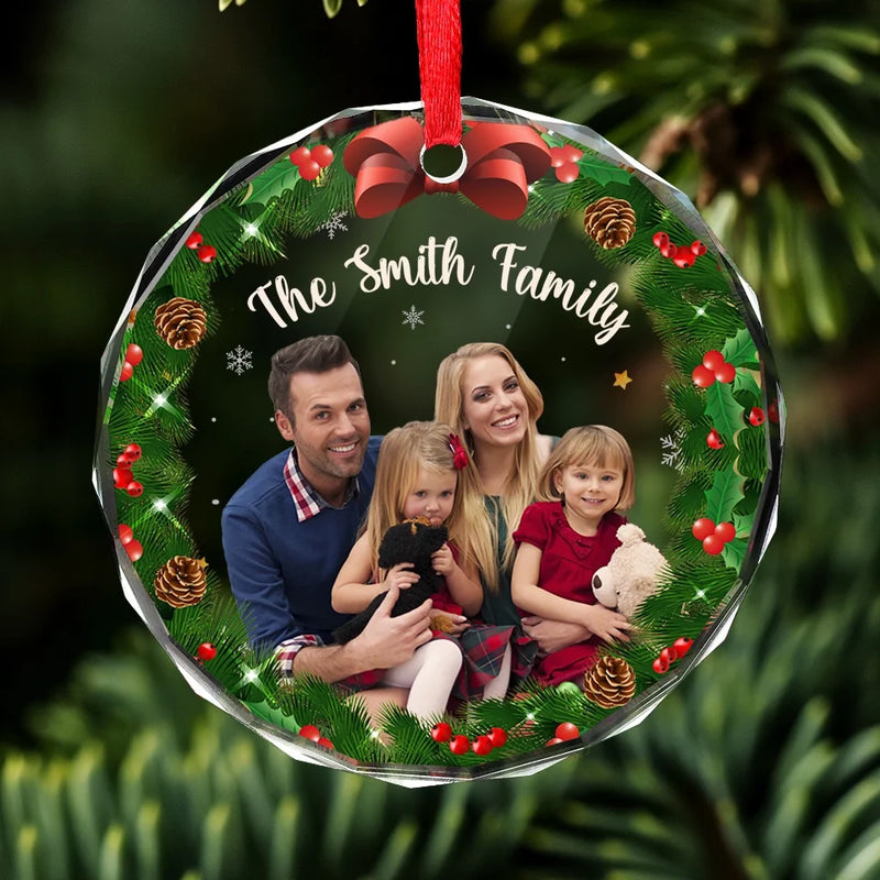Custom Photo Home Is Where Christmas Begins - Family Personalized Custom Circle Glass Ornament - Christmas Gift For Family Members