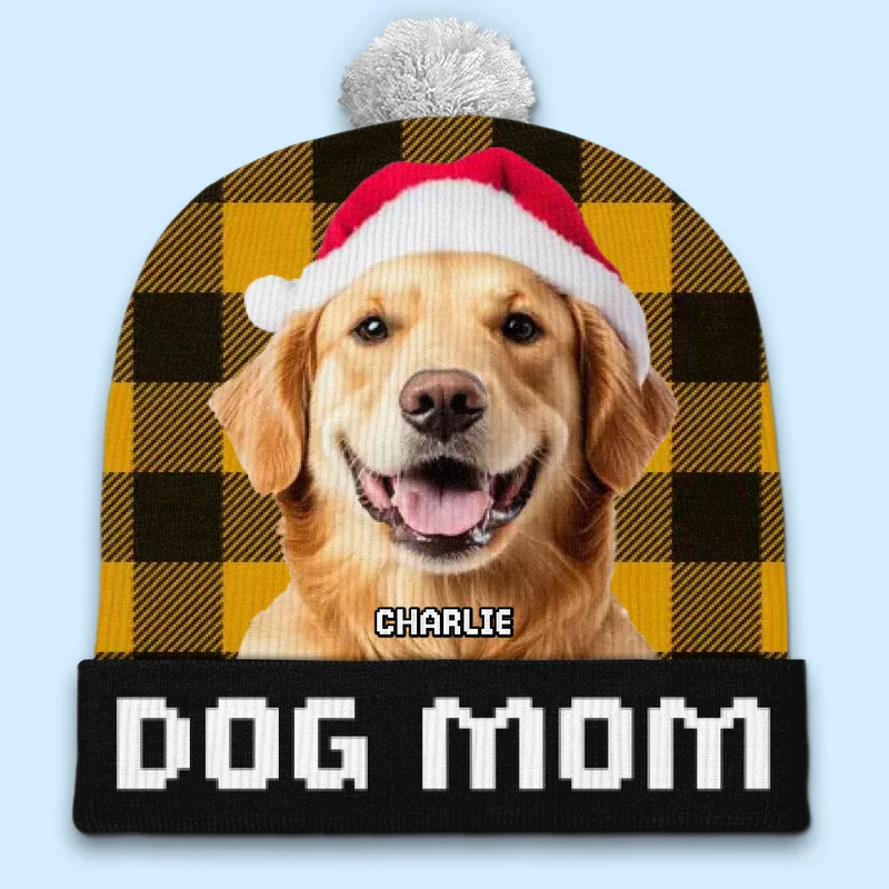 Custom Photo The Best Dog Dad Ever - Dog & Cat Personalized Custom Christmas Beanie Hat - Christmas Gift For Pet Owners, Pet Lovers