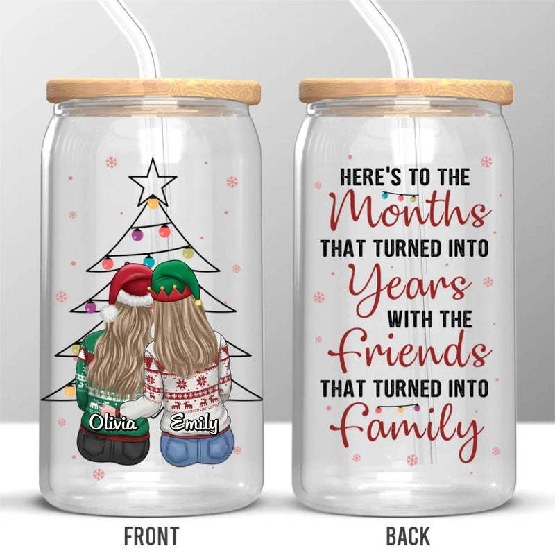 True Friends Are Always There - Bestie Personalized Custom Glass Cup, Iced Coffee Cup - Christmas Gift For Best Friends, BFF, Sisters