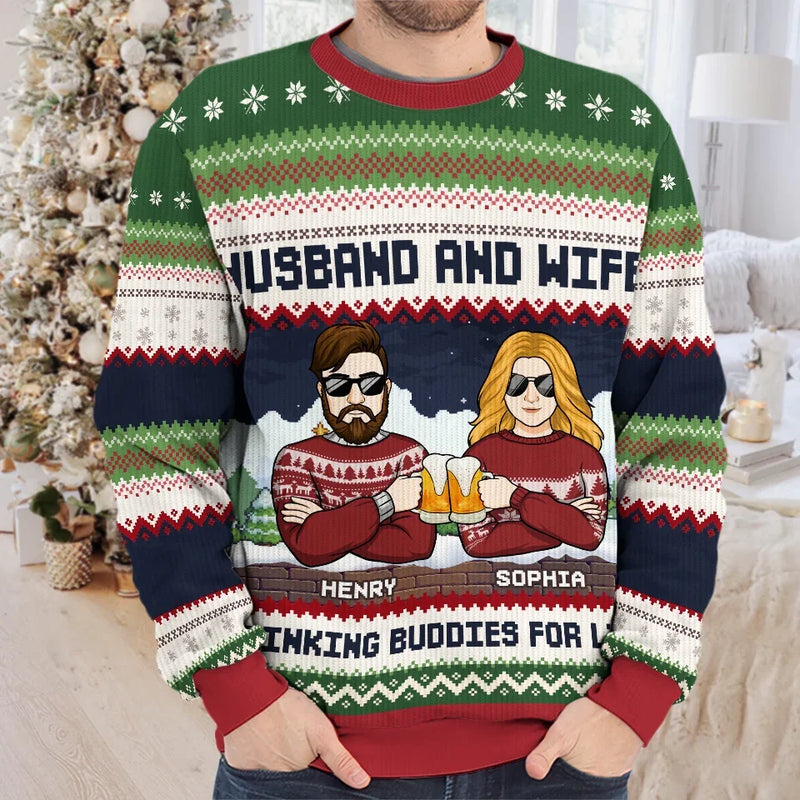 Cheers To Us And A Season Full Of Happiness - Couple Personalized Custom Ugly Sweatshirt - Unisex Wool Jumper - Christmas Gift For Husband Wife, Anniversary