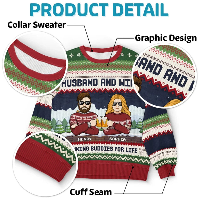 Cheers To Us And A Season Full Of Happiness - Couple Personalized Custom Ugly Sweatshirt - Unisex Wool Jumper - Christmas Gift For Husband Wife, Anniversary