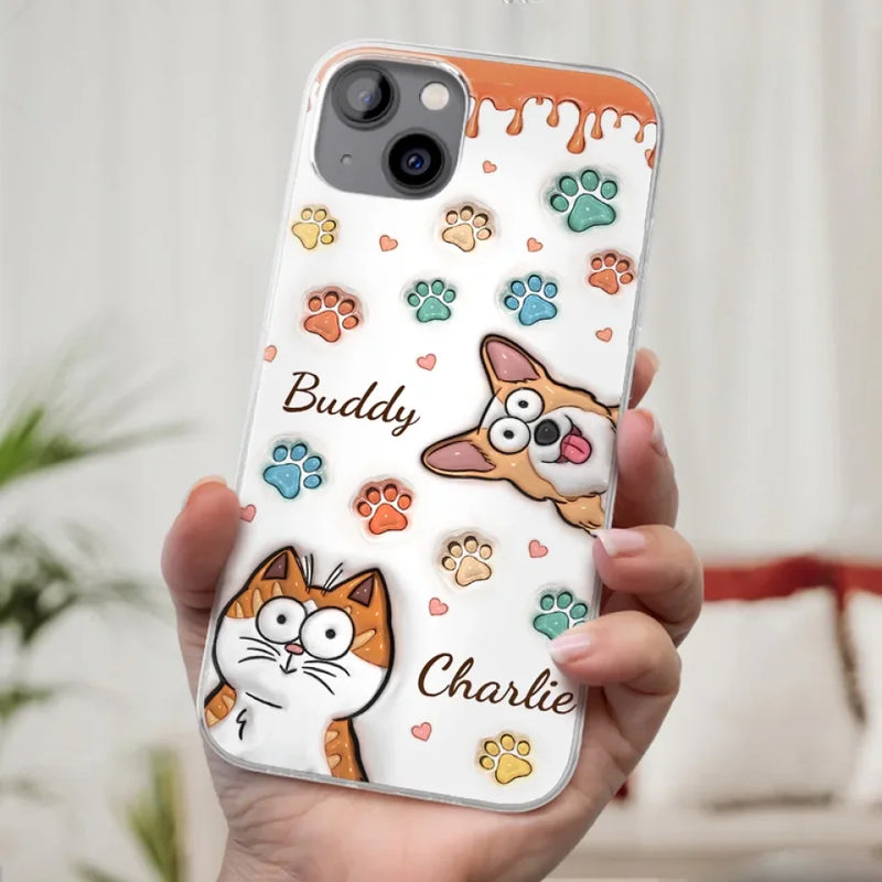 Four Paws, One Heart - Dog & Cat Personalized Custom 3D Inflated Effect Printed Clear Phone Case - Gift For Pet Owners, Pet Lovers