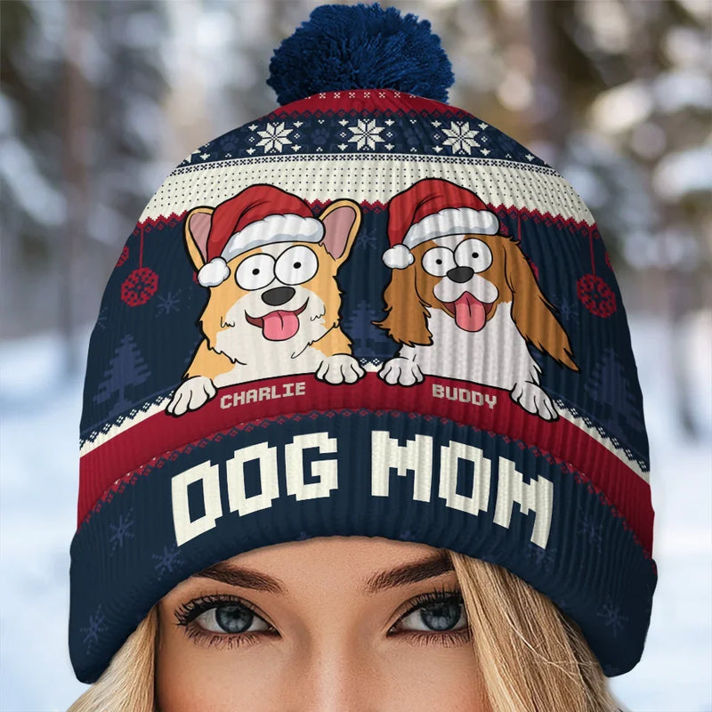 Celebrating Christmas With Our Furry Family Members - Dog & Cat Personalized Custom Christmas Beanie Hat - Christmas Gift For Pet Owners, Pet Lovers