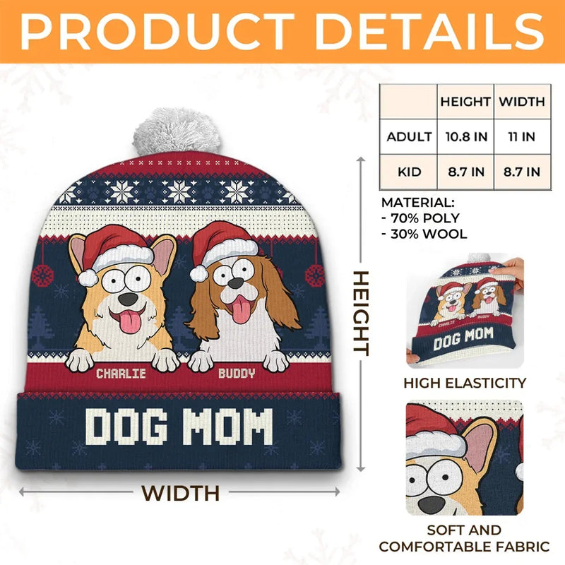 Celebrating Christmas With Our Furry Family Members - Dog & Cat Personalized Custom Christmas Beanie Hat - Christmas Gift For Pet Owners, Pet Lovers