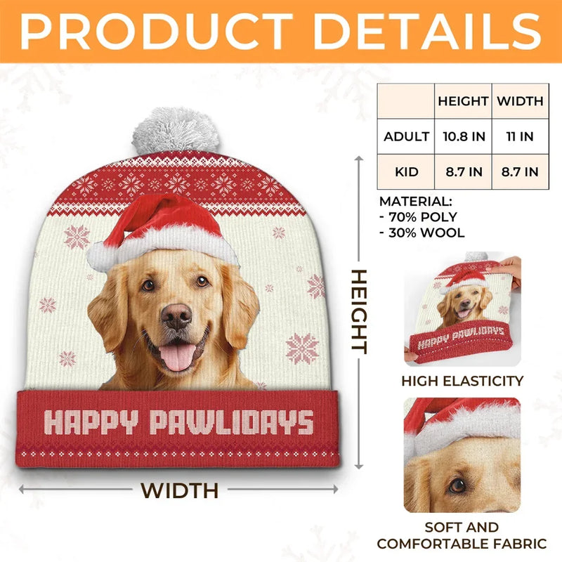 Custom Photo Fur And Festive - Dog & Cat Personalized Custom Christmas Beanie Hat - Christmas Gift For Pet Owners, Pet Lovers