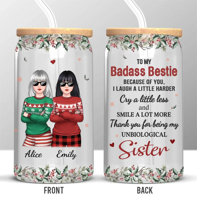 Friends Like Us Are Never Truly Apart - Bestie Personalized Custom Glass Cup, Iced Coffee Cup - Christmas Gift For Best Friends, BFF, Sisters