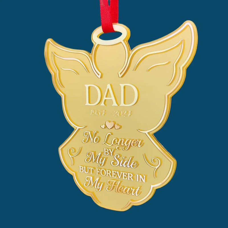 No Longer By My Side But Forever In My Heart - Memorial Personalized Custom Mirrored Acrylic Ornament - Sympathy Gift, Christmas Gift For Family Members