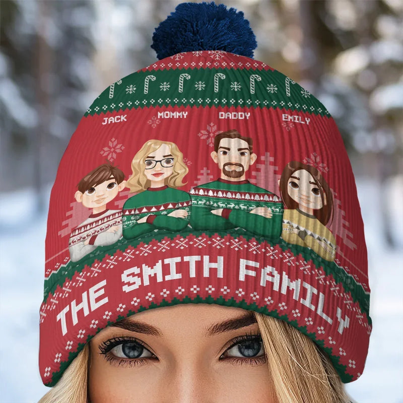 It's The Most Beautiful Time Of The Year - Family Personalized Custom Christmas Beanie Hat - Christmas Gift For Family Members