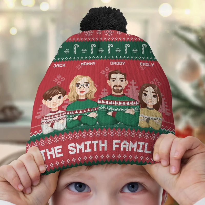 It's The Most Beautiful Time Of The Year - Family Personalized Custom Christmas Beanie Hat - Christmas Gift For Family Members