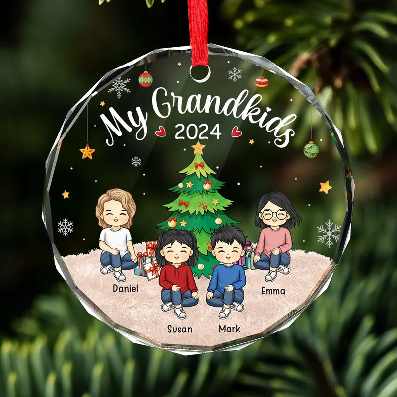 Every Moment With Them Is A Treasure - Family Personalized Custom Circle Glass Ornament - Christmas Gift For Grandma, Grandpa