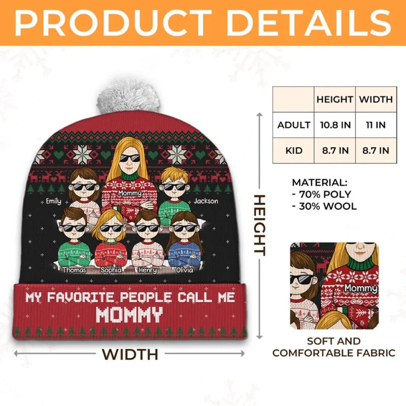 Christmas Is Brighter With Grandma - Family Personalized Custom Christmas Beanie Hat - Christmas Gift For Mom, Grandma