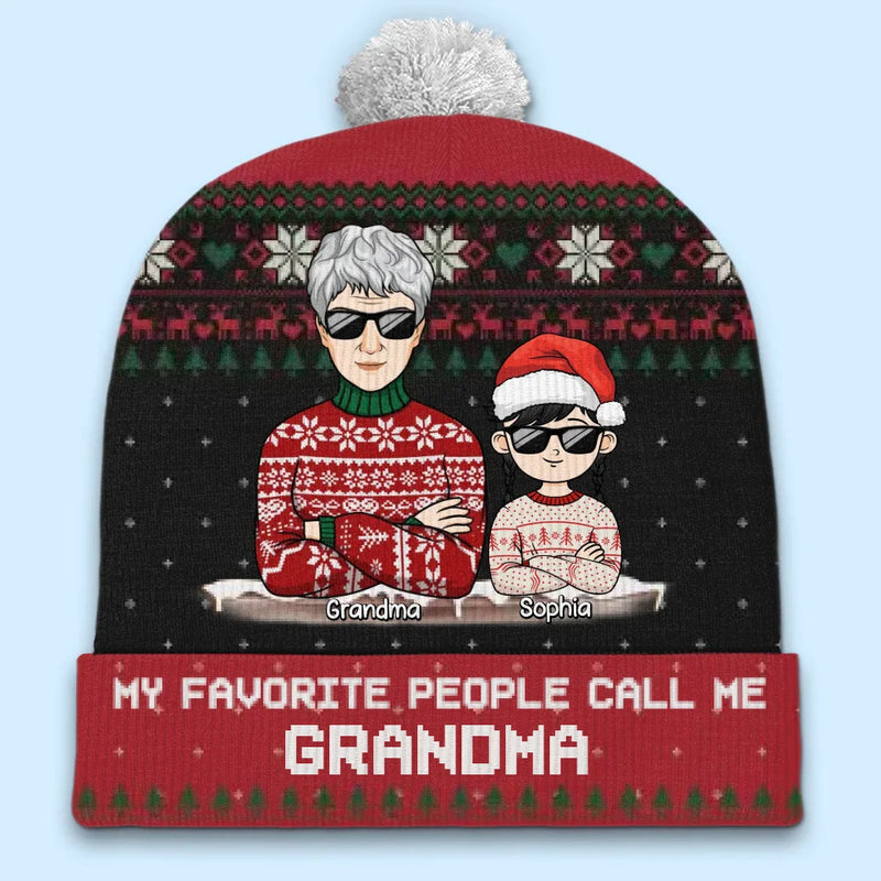Christmas Is Brighter With Grandma - Family Personalized Custom Christmas Beanie Hat - Christmas Gift For Mom, Grandma