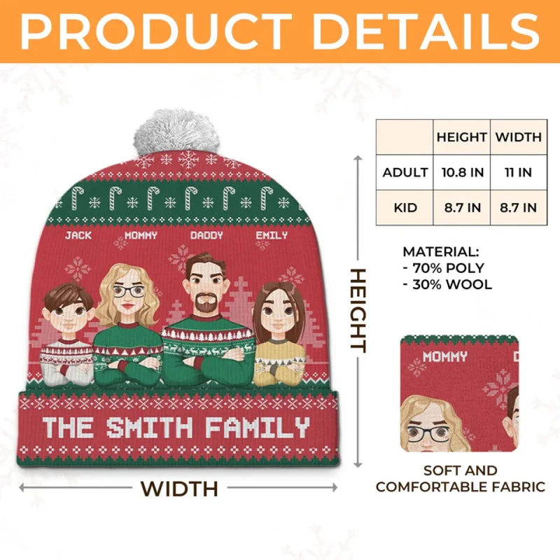 It's The Most Beautiful Time Of The Year - Family Personalized Custom Christmas Beanie Hat - Christmas Gift For Family Members