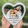 Custom Photo Our First Holiday Together Is A Cherished Gift - Couple Personalized Custom Heart Shaped Stone With Stand - Christmas Gift For Husband Wife, Anniversary, First Christmas