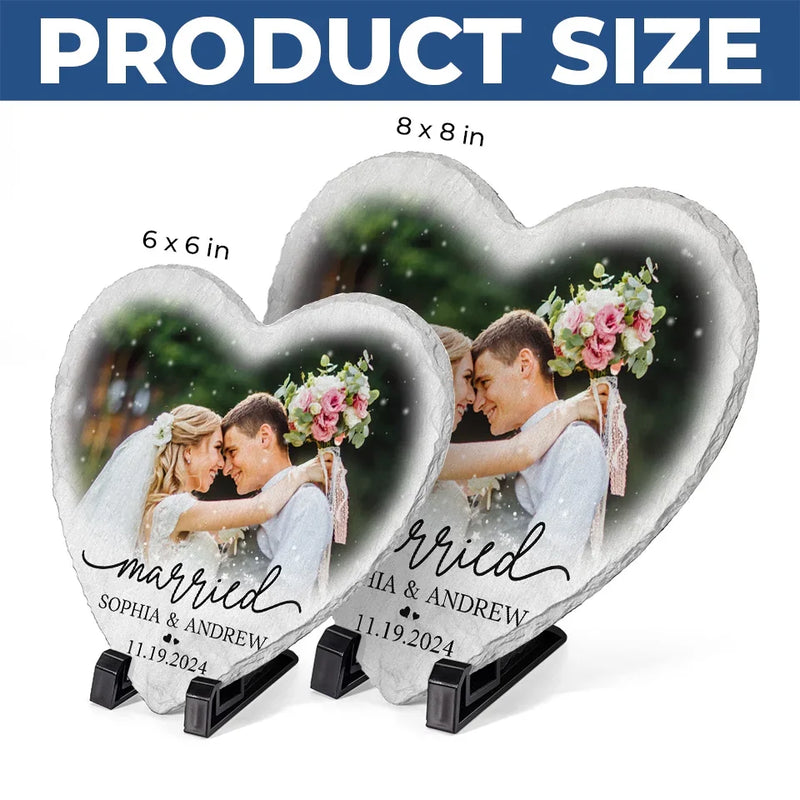 Custom Photo Our First Holiday Together Is A Cherished Gift - Couple Personalized Custom Heart Shaped Stone With Stand - Christmas Gift For Husband Wife, Anniversary, First Christmas