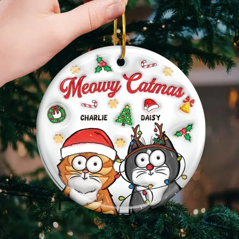 Custom Name Christmas Cat Gifts for Cat Lovers - Personalized Ceramic Ornament