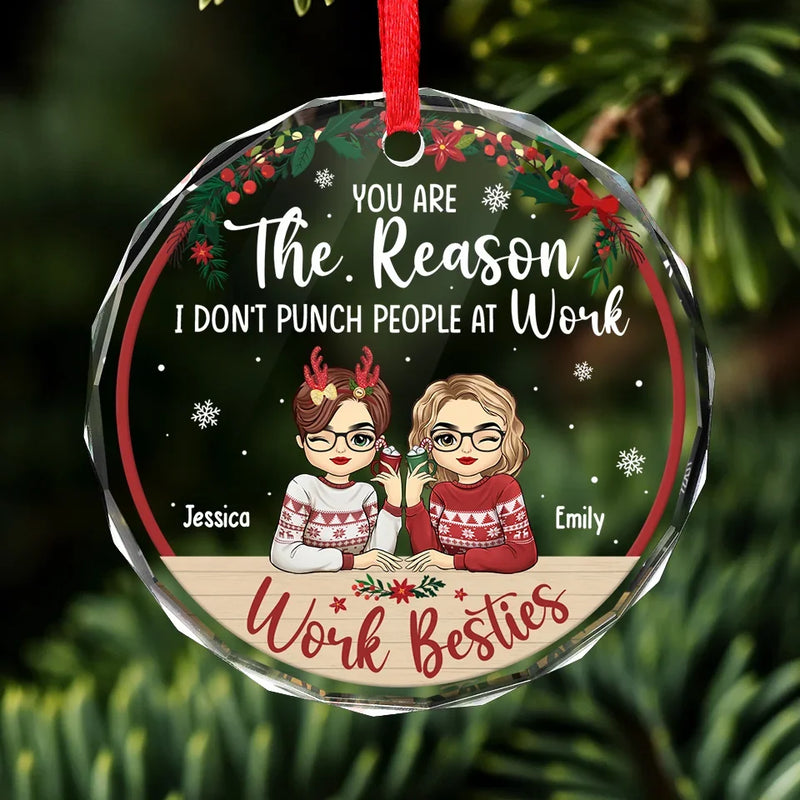 You Are My Work Bestie - Coworker Personalized Custom Circle Glass Ornament - Christmas Gift For Coworkers, Work Friends, Colleagues