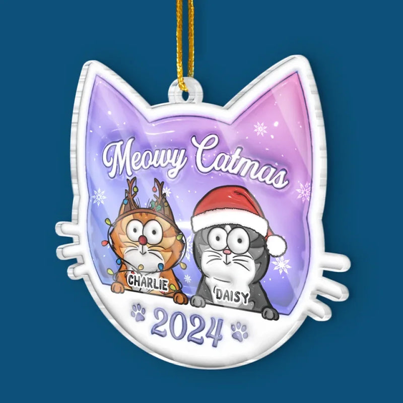 Meowy Catmas - Cat Personalized Custom 3D Inflated Effect Printed Ornament - Acrylic Custom Shaped - Christmas Gift For Pet Owners, Pet Lovers